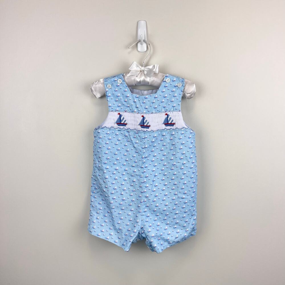 The Bailey Boys Smocked Blue Sailboat Jon Jon Romper 12 Months